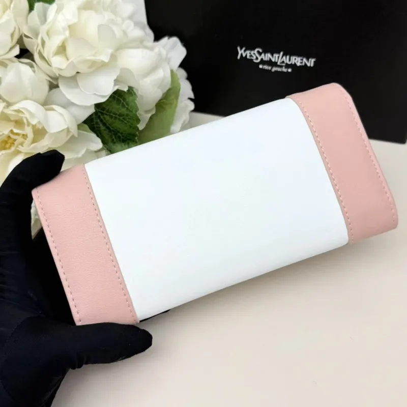 YSL Pink White Leather Long Wallet 299 - Image 4
