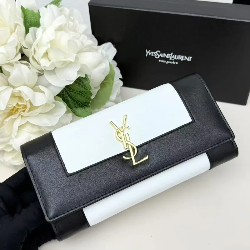 Alternative view of YSL Black White Leather Long Wallet