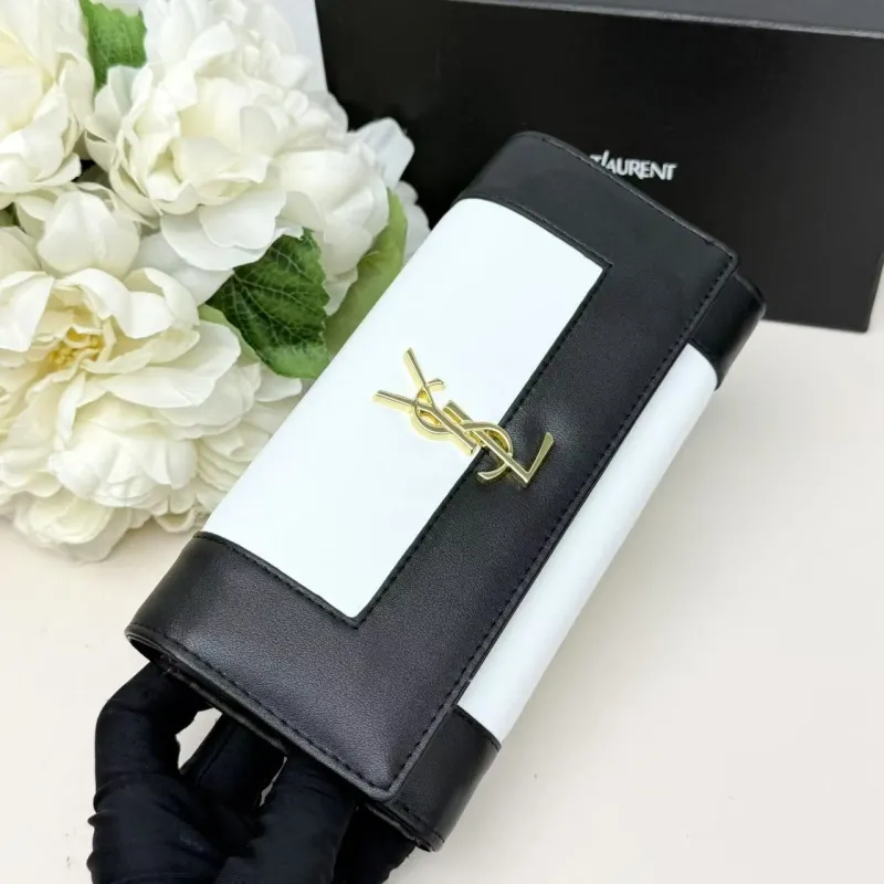 YSL Black White Leather Long Wallet - Image 3