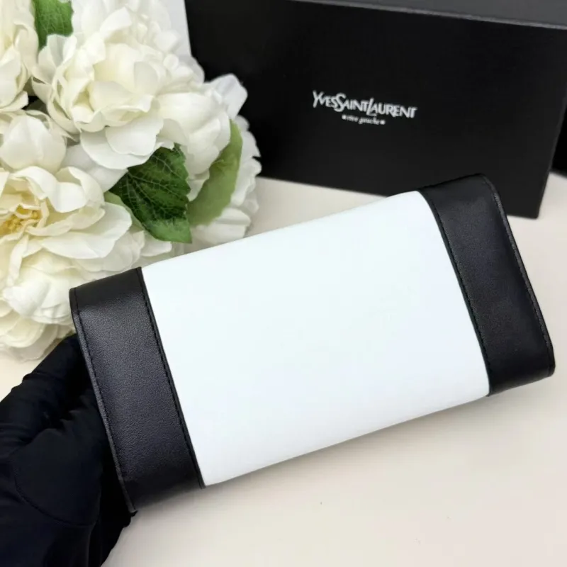 YSL Black White Leather Long Wallet - Image 4