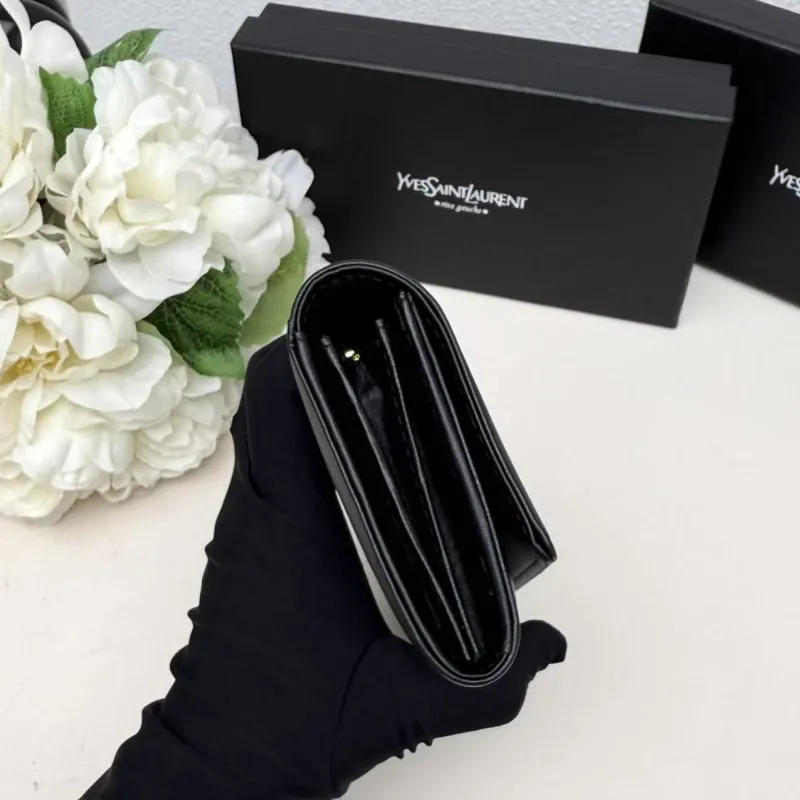 YSL Black White Leather Long Wallet - Image 5
