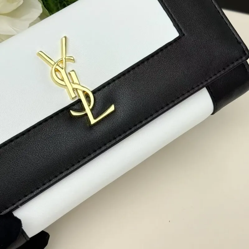 YSL Black White Leather Long Wallet - Image 6