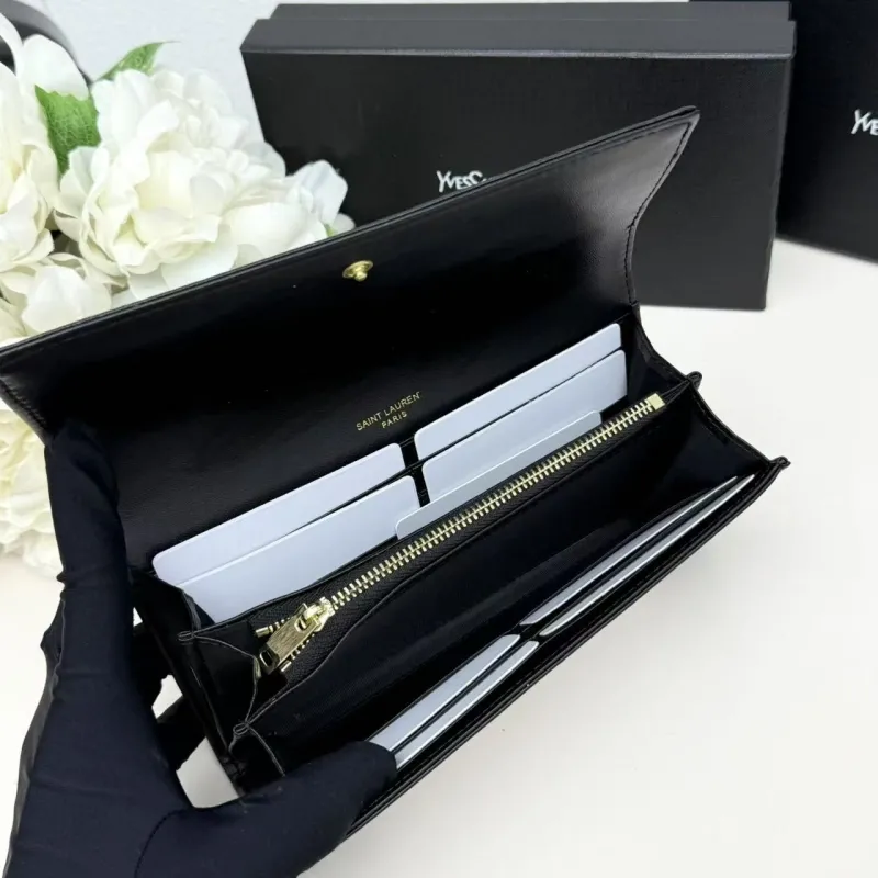YSL Black White Leather Long Wallet - Image 8
