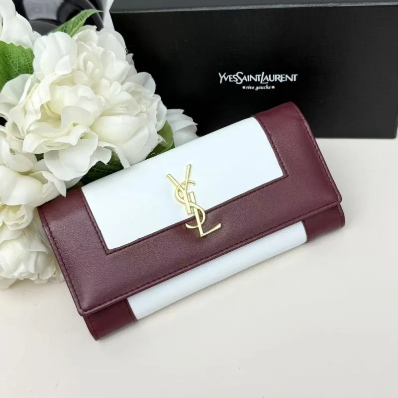 Alternative view of YSL White Burgundy Leather Long Wallet 301