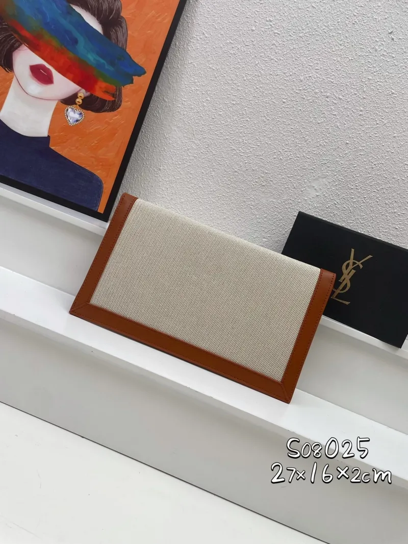 Alternative view of YSL Beige Brown Canvas Leather Clutch Bag S08025