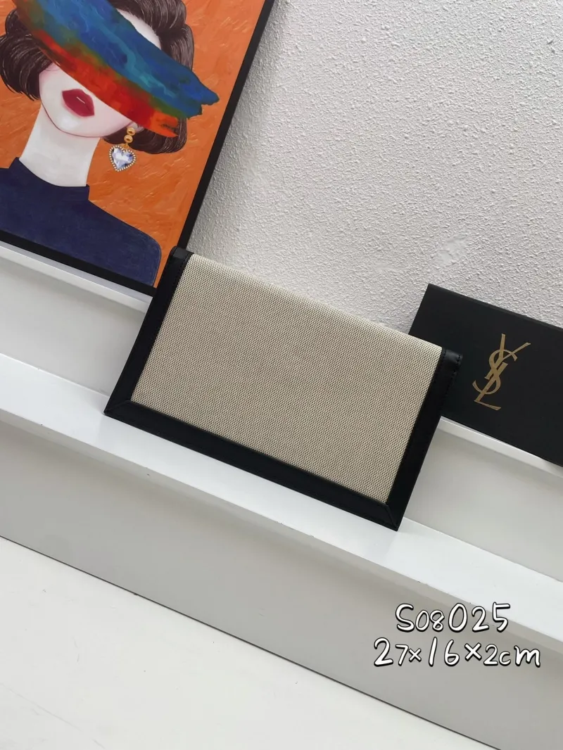Alternative view of YSL Beige Black Canvas Leather Clutch Bag S08025