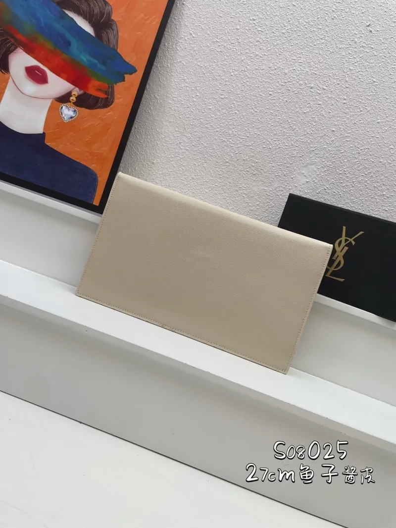 Alternative view of YSL Beige Caviar Leather Envelope Clutch S08025 27cm