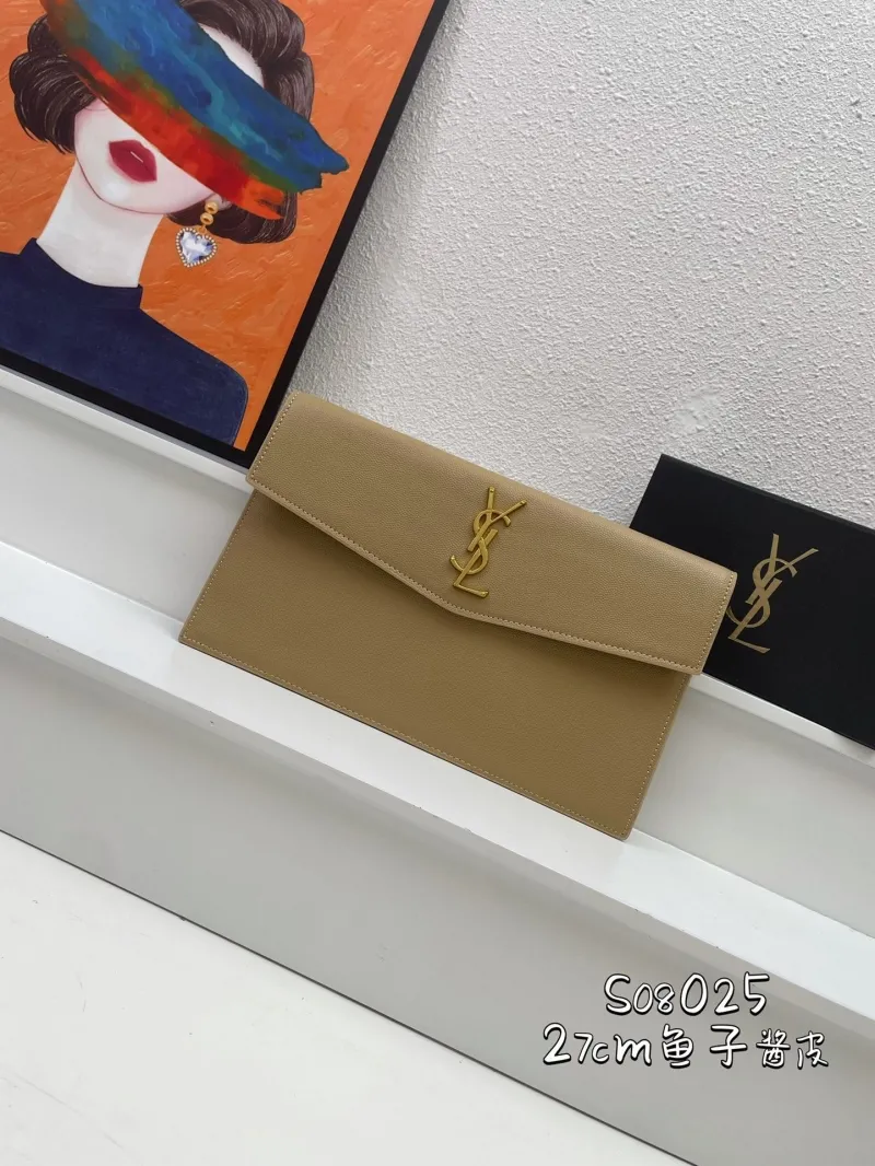 YSL Beige Caviar Leather Clutch Bag S08025 27cm