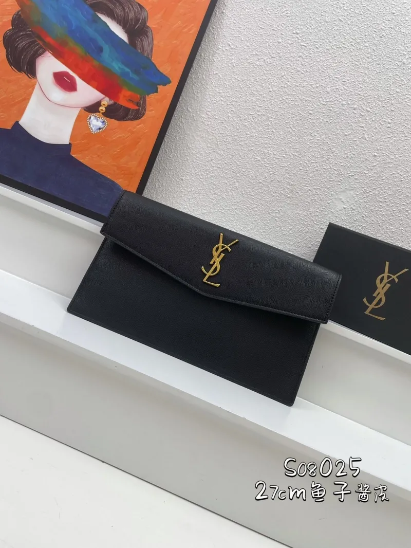 YSL Black Leather Clutch Bag S08025 27cm