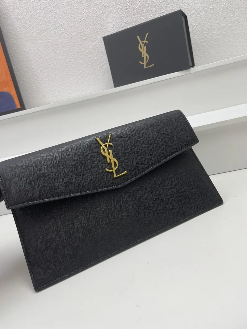 YSL Black Leather Clutch Bag S08025 27cm - Image 3