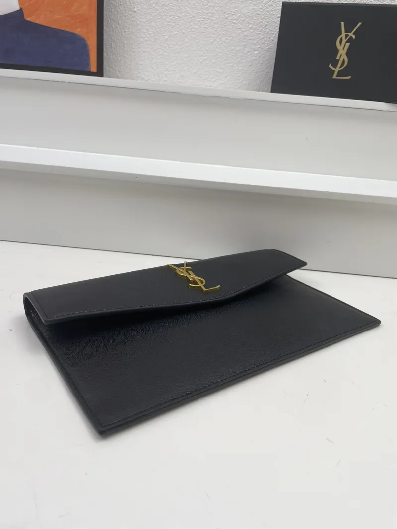 YSL Black Leather Clutch Bag S08025 27cm - Image 6