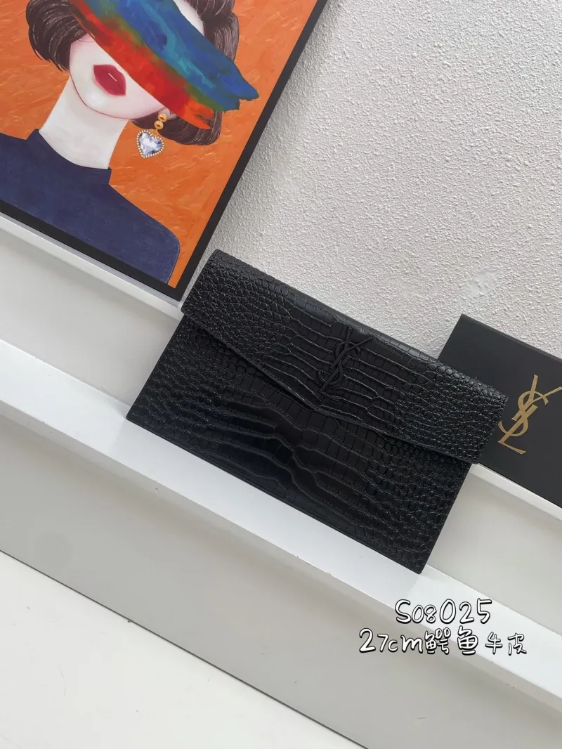 YSL Black Crocodile Leather Clutch Bag S08025 27cm