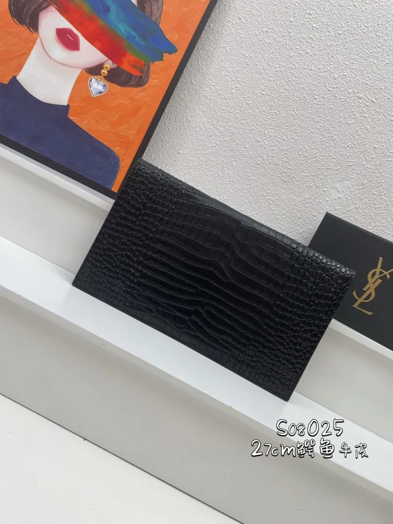 Alternative view of YSL Black Crocodile Leather Clutch Bag S08025 27cm