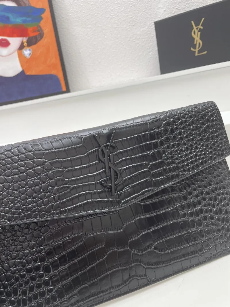 YSL Black Crocodile Leather Clutch Bag S08025 27cm - Image 3