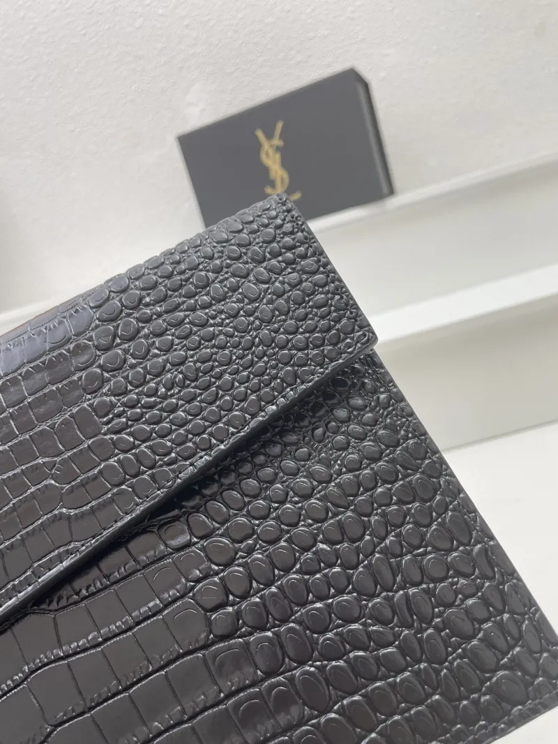 YSL Black Crocodile Leather Clutch Bag S08025 27cm - Image 4
