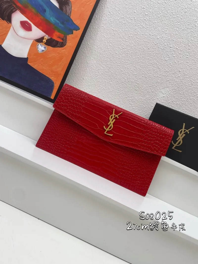 YSL Red Crocodile Leather Clutch Bag S08025 27cm