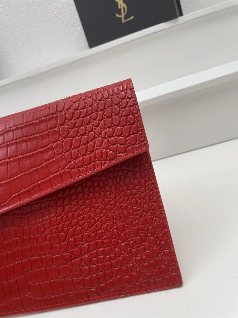YSL Red Crocodile Leather Clutch Bag S08025 27cm - Image 5