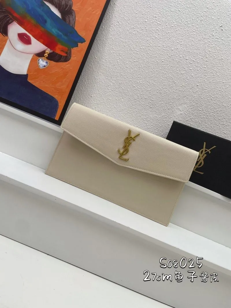 YSL 27cm Beige Caviar Leather Clutch Bag S08025