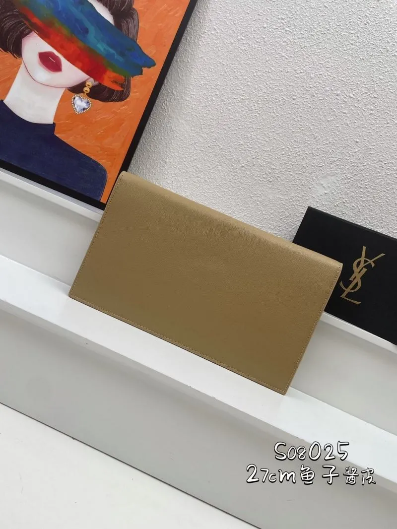 YSL Beige Caviar Leather Clutch Bag S08025 27cm