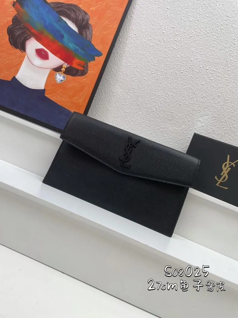 YSL Black Caviar Leather Clutch S08025 27cm