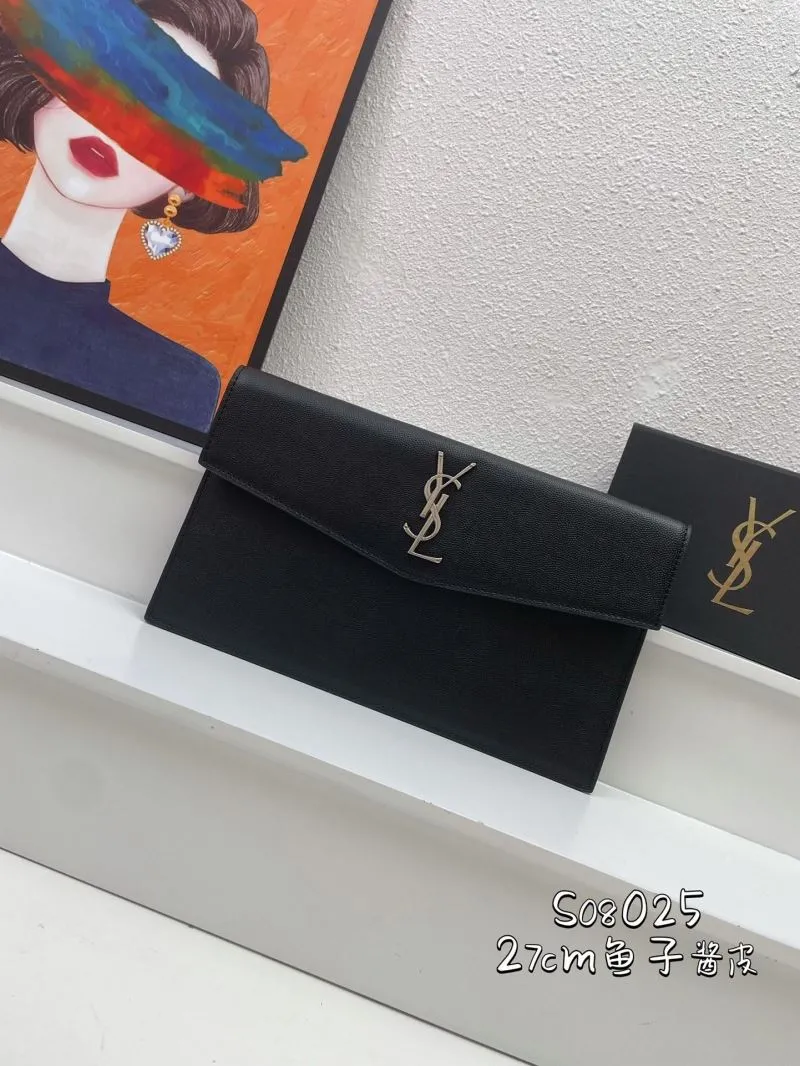 YSL Black Caviar Leather Envelope Clutch S08025 27cm