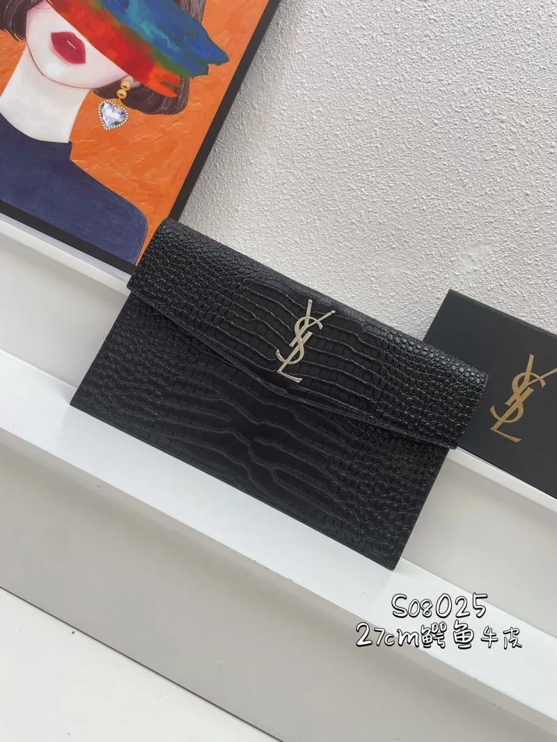 YSL Black Crocodile Leather Clutch Bag 27cm S08025