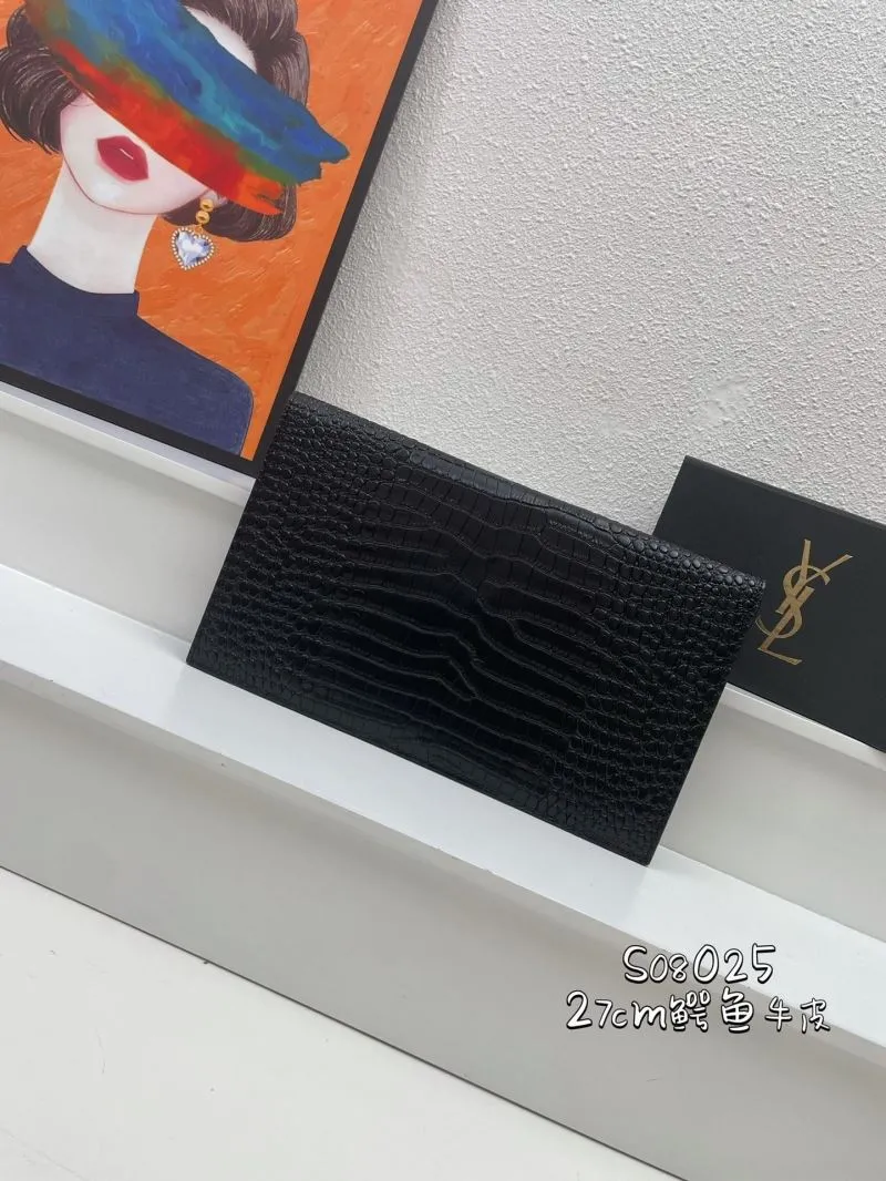 YSL Black Crocodile Leather Clutch Bag S08025 27cm