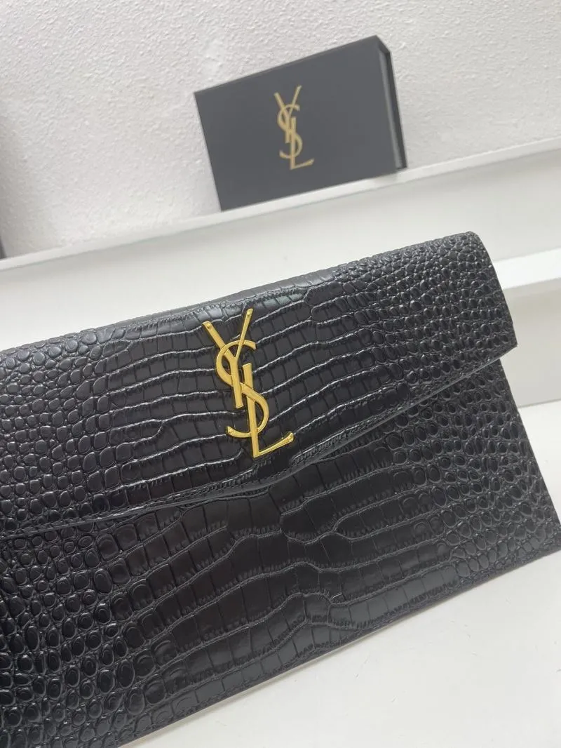 Alternative view of YSL Black Crocodile Leather Clutch Bag S08025 27cm