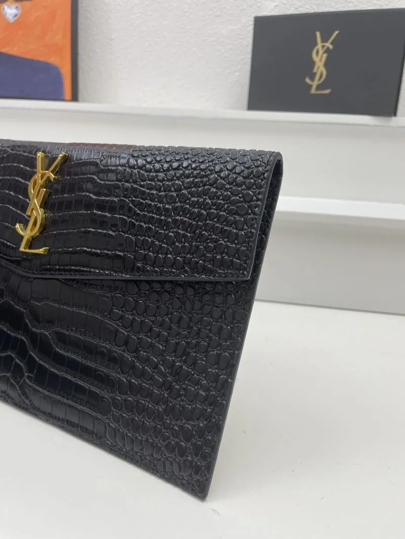 YSL Black Crocodile Leather Clutch Bag S08025 27cm - Image 3