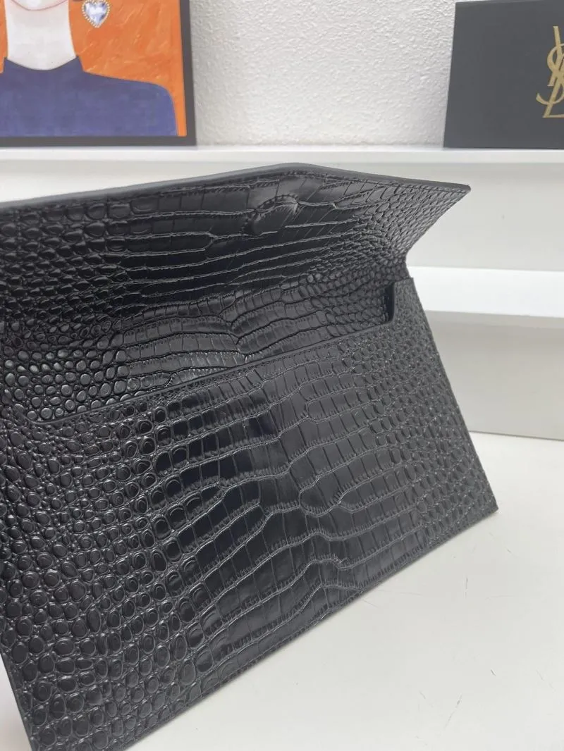 YSL Black Crocodile Leather Clutch Bag S08025 27cm - Image 8
