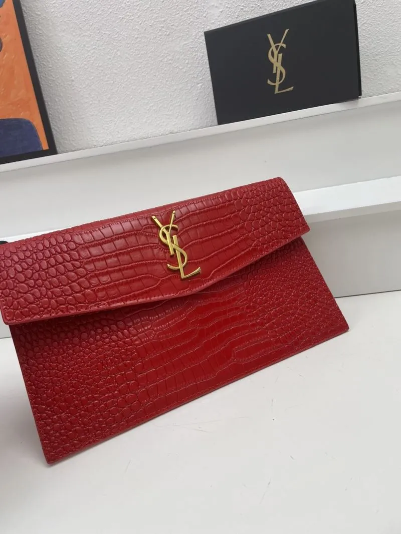 YSL Red Crocodile Embossed Clutch Bag S08025 27cm - Image 3