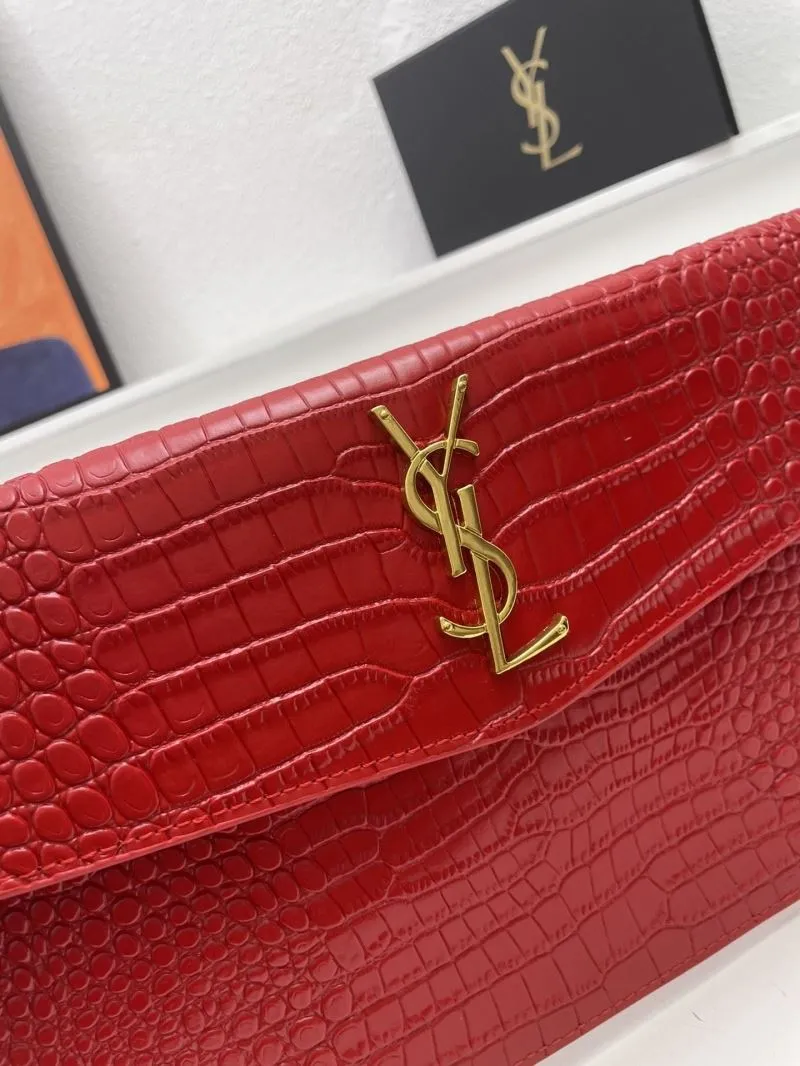 YSL Red Crocodile Embossed Clutch Bag S08025 27cm - Image 4