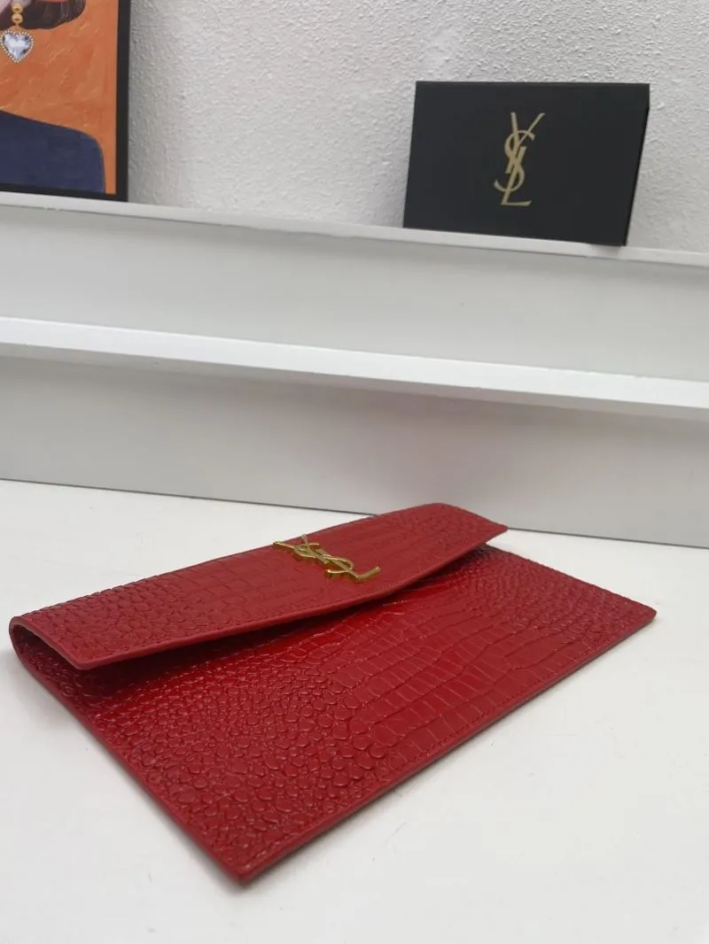 YSL Red Crocodile Embossed Clutch Bag S08025 27cm - Image 6