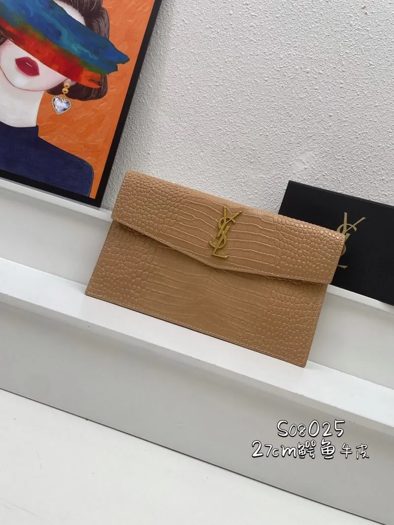 Alternative view of YSL Crocodile Embossed Leather Clutch S08025 Tan 27cm