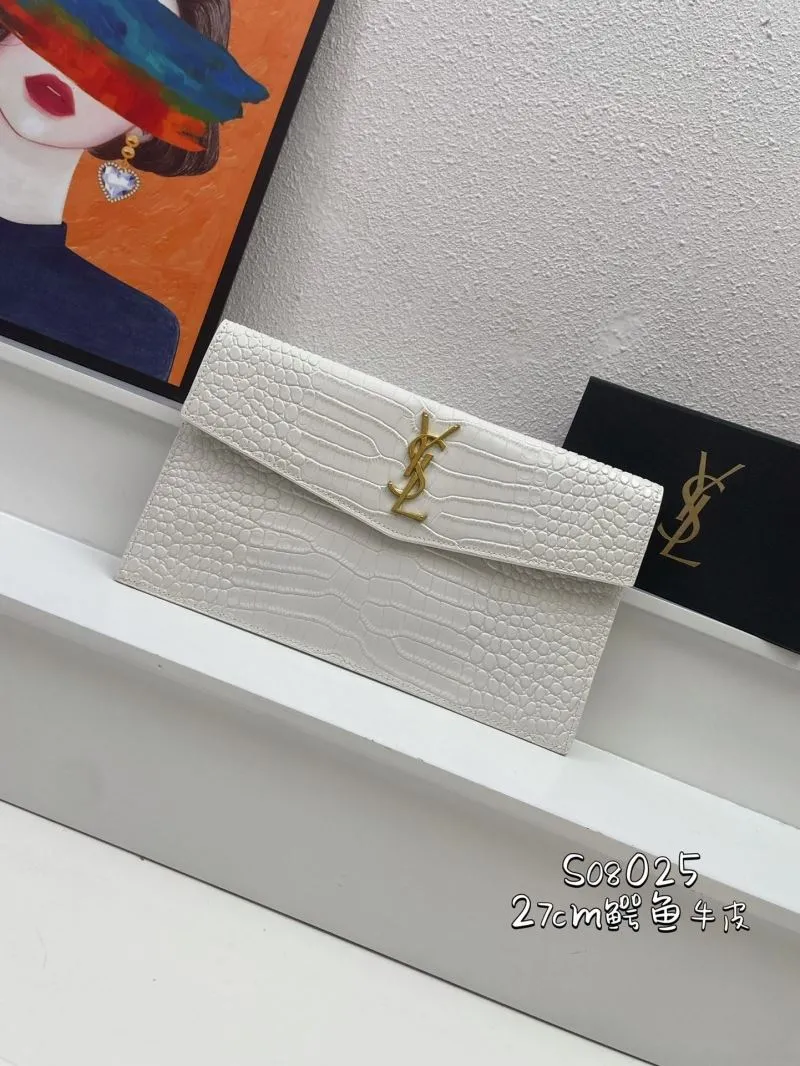 YSL White Crocodile Leather Clutch S08025 27cm
