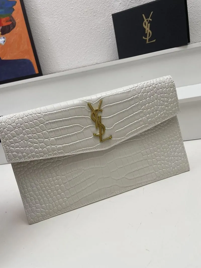 YSL White Crocodile Leather Clutch S08025 27cm - Image 3