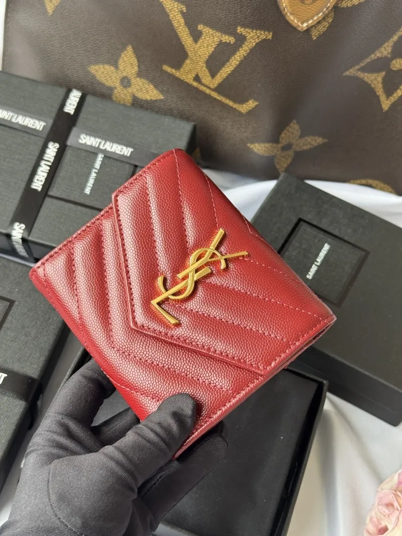 YSL Red Quilted Leather Compact Wallet - Image 4
