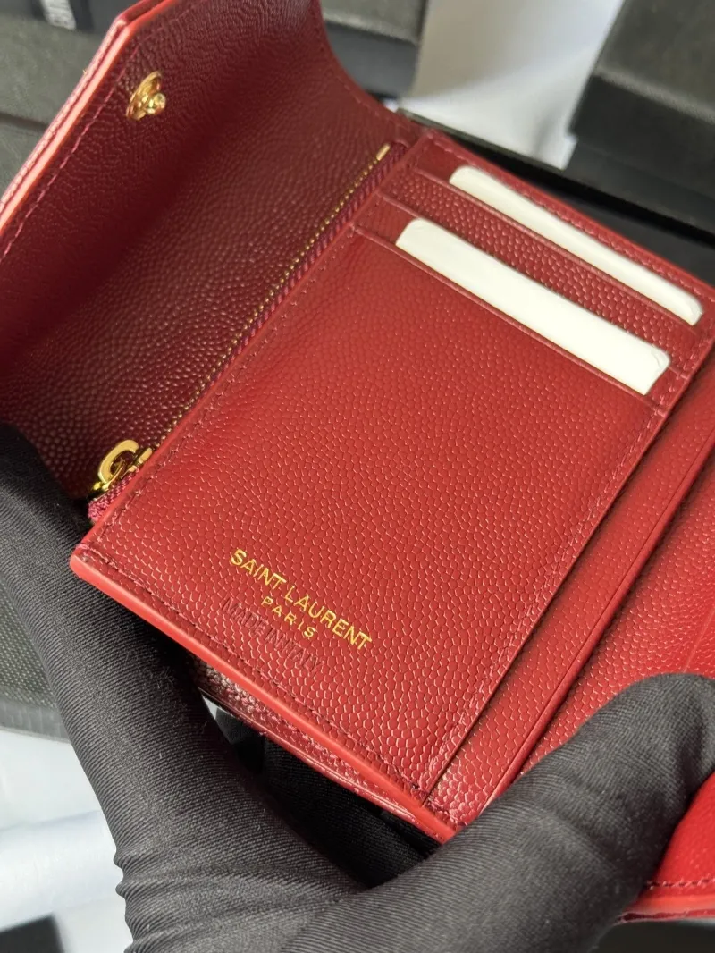 YSL Red Quilted Leather Compact Wallet - Image 6