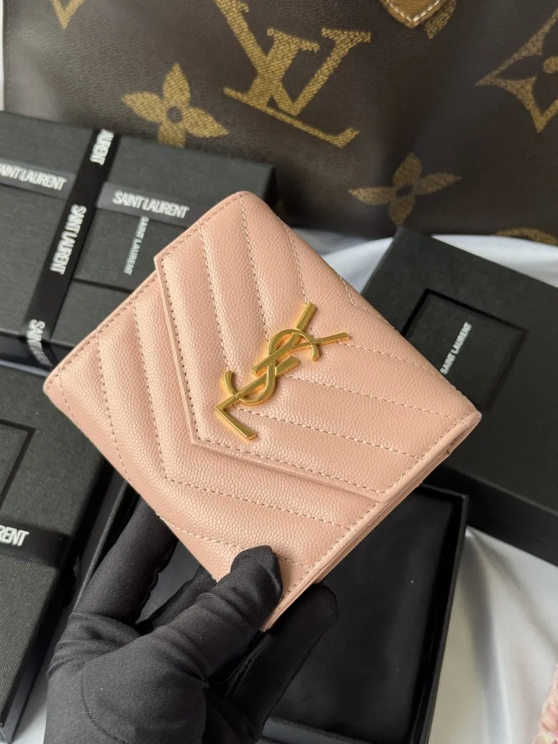 Saint Laurent Pink Leather Compact Wallet - Image 4