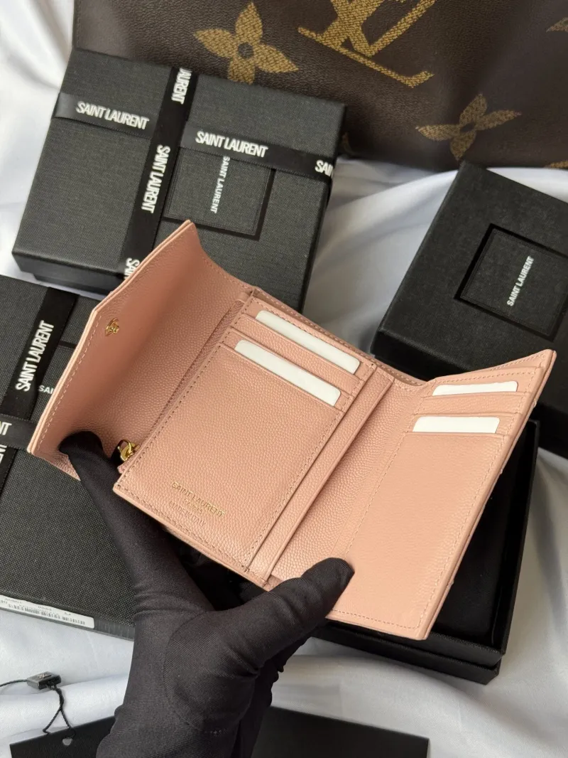 Saint Laurent Pink Leather Compact Wallet - Image 5