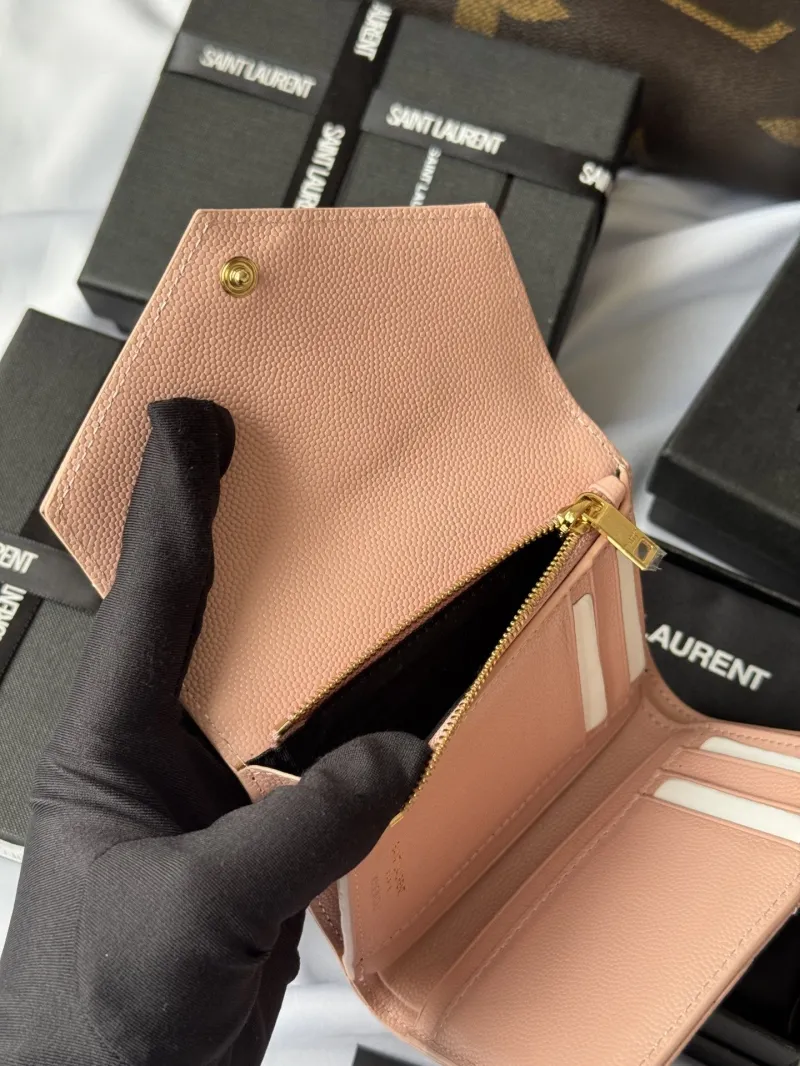 Saint Laurent Pink Leather Compact Wallet - Image 8