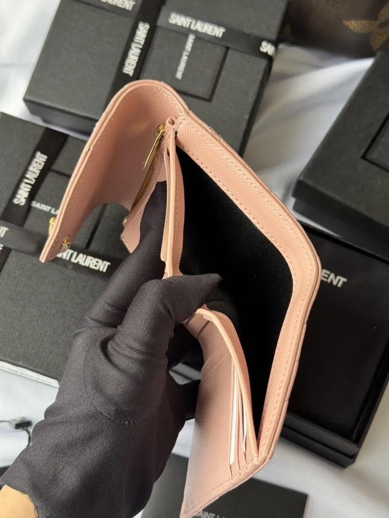 Saint Laurent Pink Leather Compact Wallet - Image 9