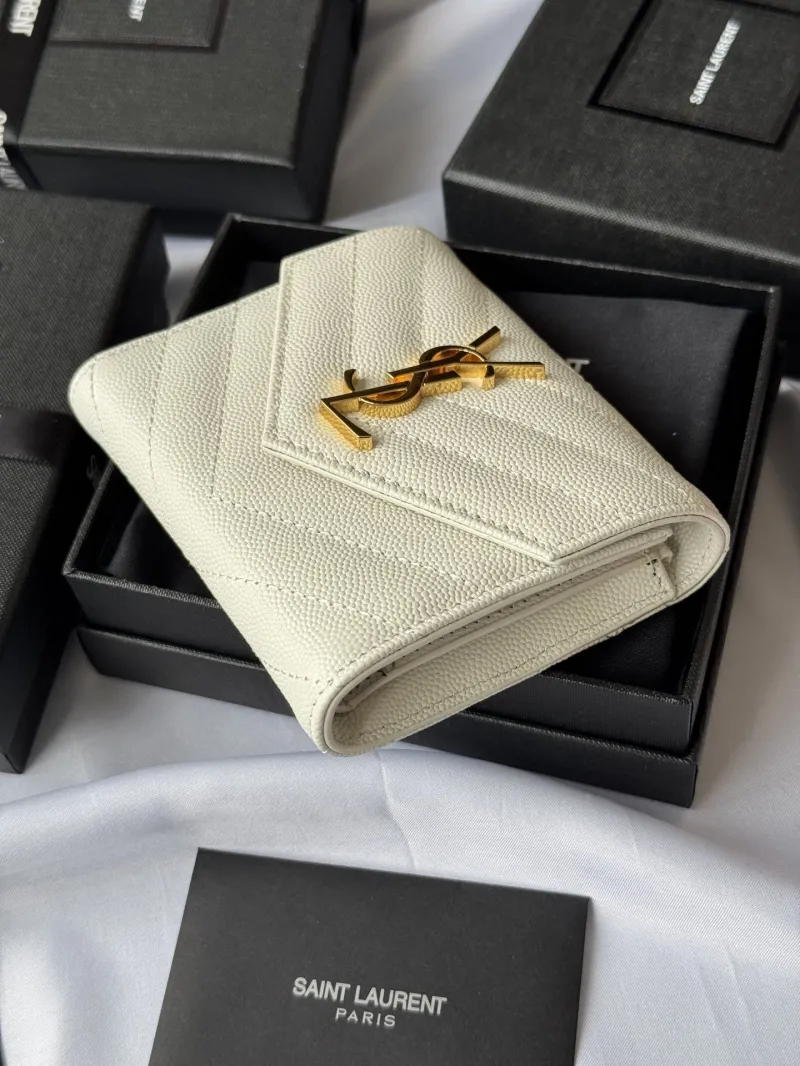 Saint Laurent White Compact Leather Wallet 345 - Image 3
