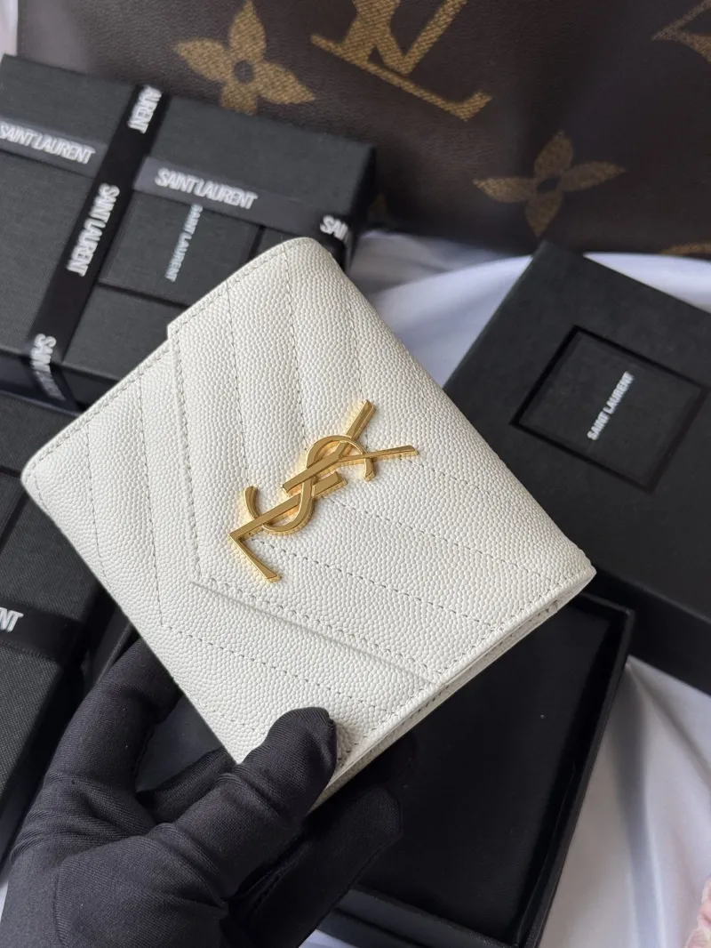 Saint Laurent White Compact Leather Wallet 345 - Image 4