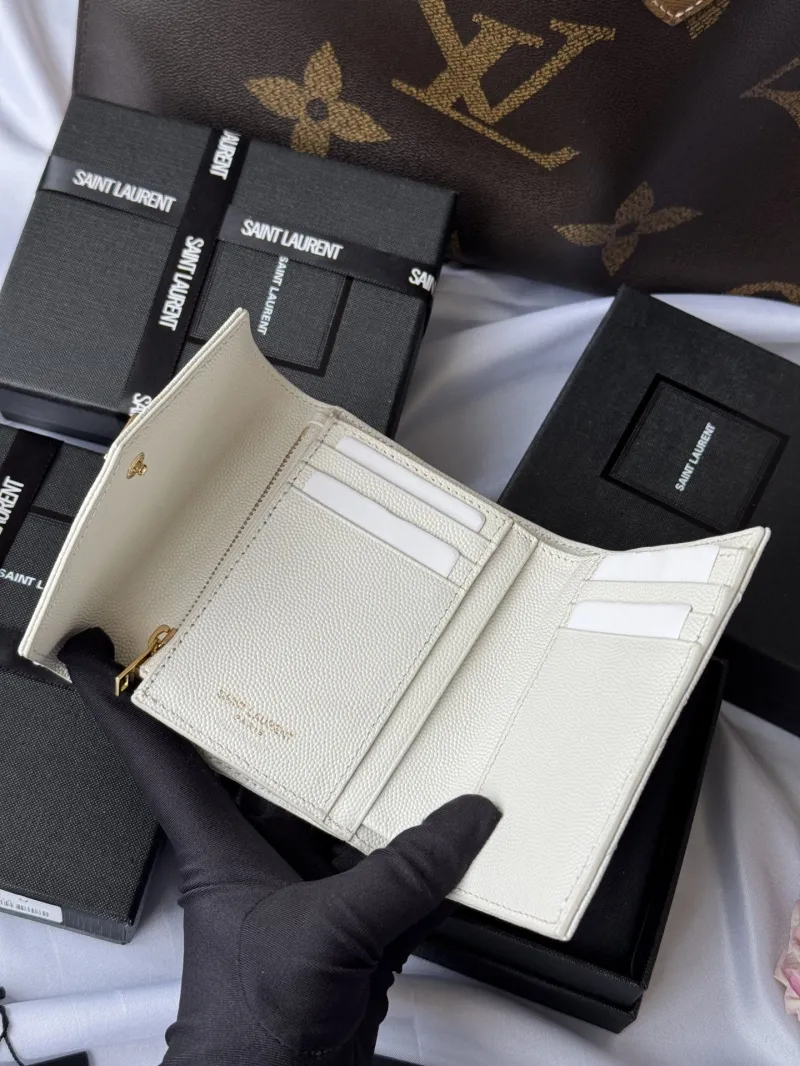 Saint Laurent White Compact Leather Wallet 345 - Image 5