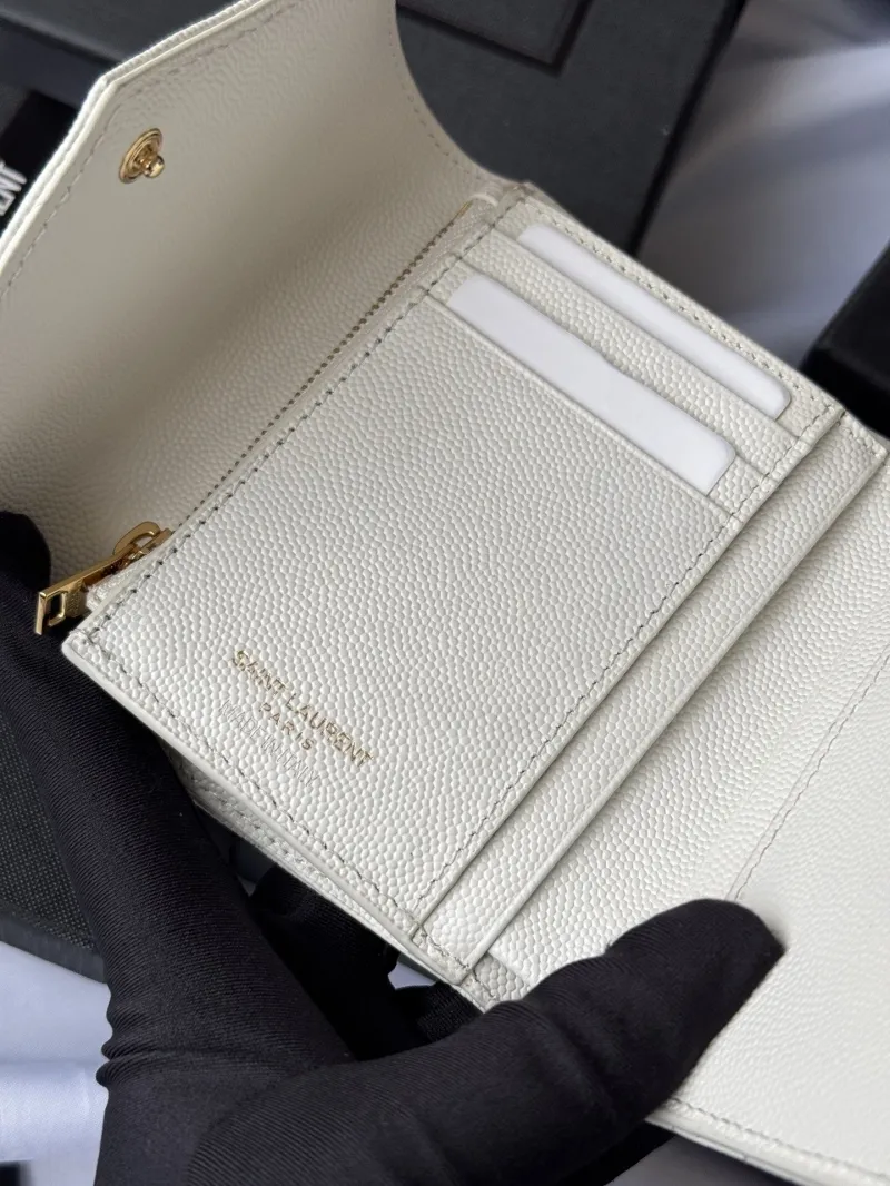 Saint Laurent White Compact Leather Wallet 345 - Image 6