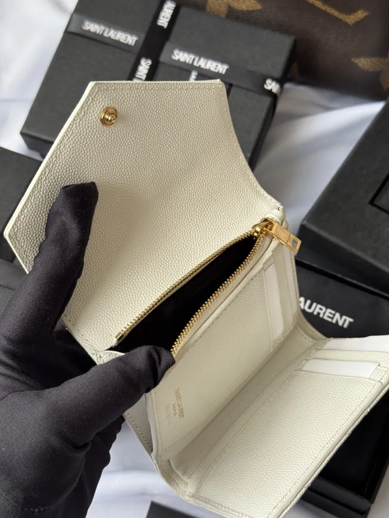 Saint Laurent White Compact Leather Wallet 345 - Image 8