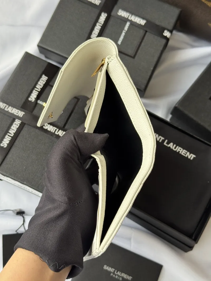 Saint Laurent White Compact Leather Wallet 345 - Image 9