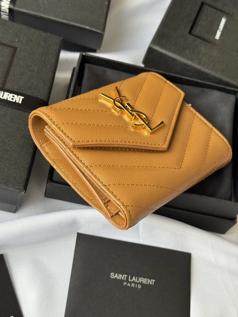 Saint Laurent Tan Leather Compact Wallet 347 - Image 3