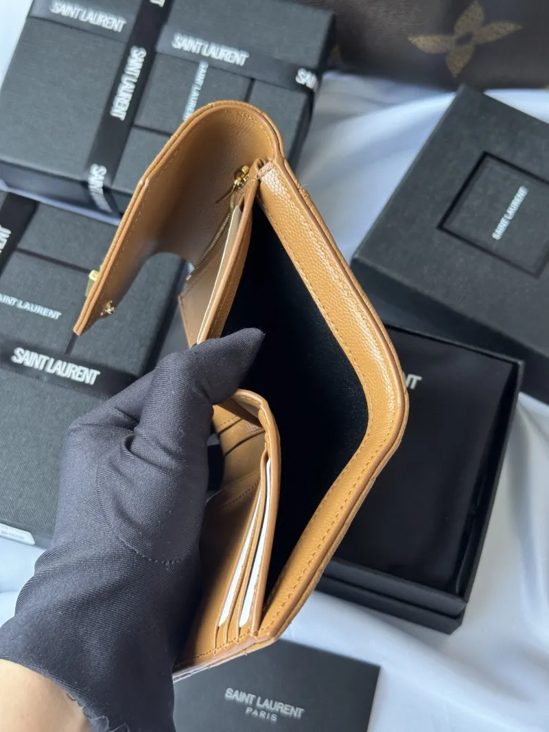 Saint Laurent Tan Leather Compact Wallet 347 - Image 9